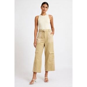 FRNCH Tan Wide-Leg Patchwork High Waist Cropped Cargo Pants Size Small